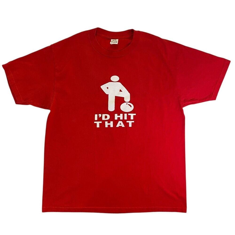 Vintage Y2K Pro Club T-Shirt Mens XL Red I’d Hit That Bowling Graphic Tee USA